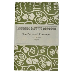 Packet of Ten Patterned Envelopes in Small Ivy Stripe Sage Green
