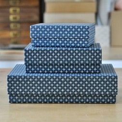 A Nest of Three Simple Boxes in Little Stars Petrol Blue