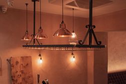 Copper Moccas Pendant Lights in a Rustic Restaurant