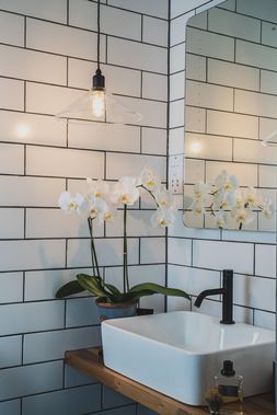 Large clear glass Hay Coolie bathroom pendant light