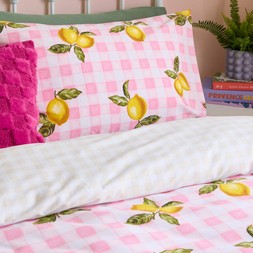 Gingham Lemons Cotton Blend Reversible Duvet Set £20 -£35
