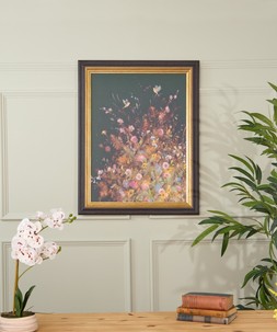 Hollyhock Chaffinches Floral Framed Canvas Print £155