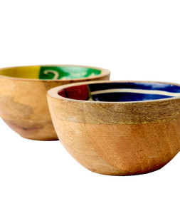 Retro Tomato Mango Wood Snack Bowls Set Of 2 £15