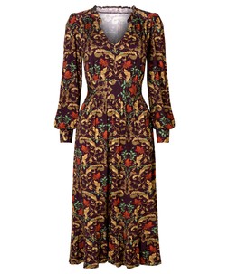 WF725A Elegant Leaves Long Sleeve Jersey Midi Dress £55