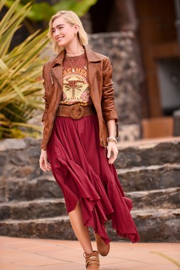 Joes Favourite Leather Jacket £220, Cali Hanky Hem Skirt £55