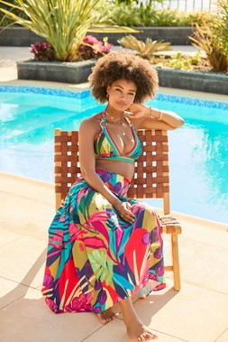 Monteverde Tropics Bikini Top £30, Monteverde Tropics Swim Dress £40
