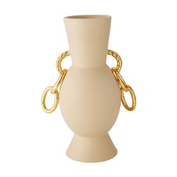 neoclassical offwhiteceramicvasewithgoldchainhandles €27.99