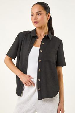 Roman Petite Black Button Up Pocket Shirt