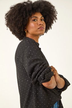 Roman Black Textured Stud Stretch Shirt