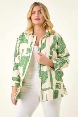 Roman Curve Green Textured Geometric Shirt
