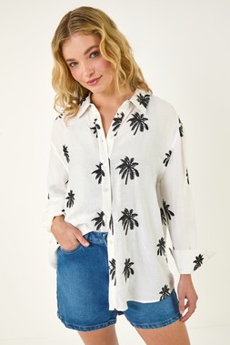 Dusk White Palm Embroidered Shirt