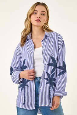 Dusk Navy Palm Embroidered Shirt