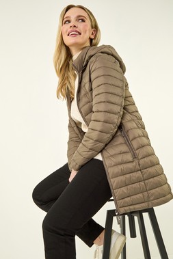 Roman Petite Taupe Quilted Longline Puffer Coat