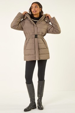 Roman Mocha Faux Fur Padded Belt Coat