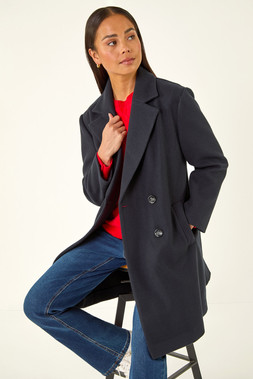 Roman petite Navy Double Breasted Revere Collar Coat