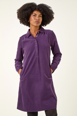 Roman Purple Corduroy Tunic Shirt Dress