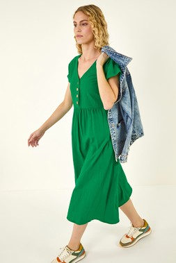 Roman Linen Look Button Midi Dress