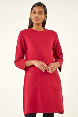 Roman Red Patch Pocket Knit Dress