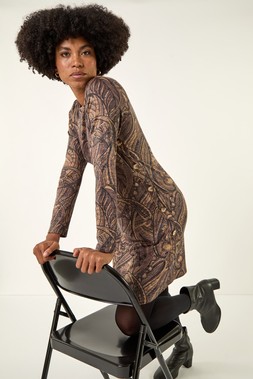 Roman Taupe Paisley Pocket Swing Dress