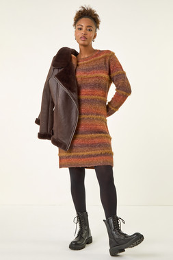 Roman Chocolate Stripe Knit Jumper Dress