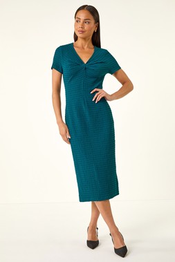 Roman petite Teal Textured Twist Midi Dress