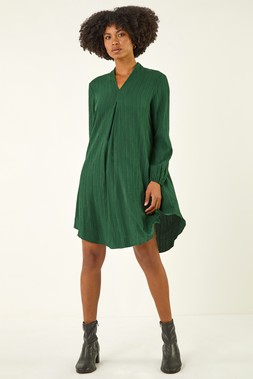 Roman Green Textured V-Neck Swing Dress