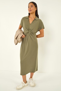 Roman Petite Khaki Twist Waist Midi Dress