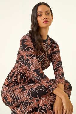 Dusk Light Pink Abstract Print Pocket Stretch Midi Dress