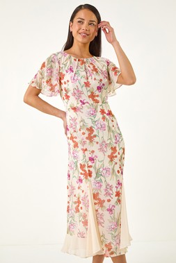 Roman Petite Ivory Floral Godet Hem Dress