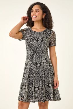 Roman Border Print Mesh Dress