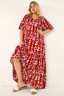 Roman Curve Red Printed Woven Maxi Dress