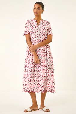Roman Embroidered Buttoned Midi Dress