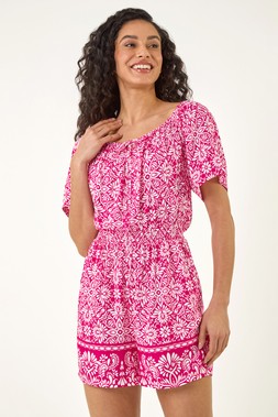 Dusk Pink Abstract Border Print Playsuit