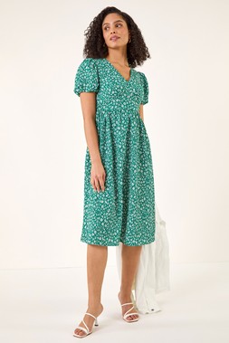 Roman Ditsy Print V-Neck Midi Dress