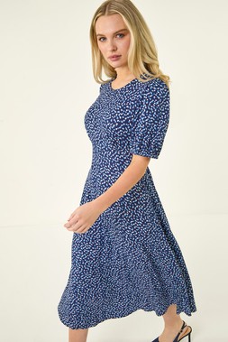 Roman Petite Navy Abstract Stretch Midi Dress
