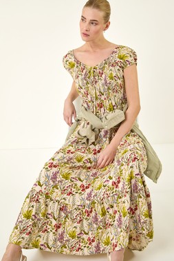 Roman Stone Floral Print Tiered Maxi Dress