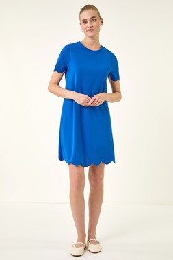 Roman Royal Blue Scallop T-Shirt Stretch Dress