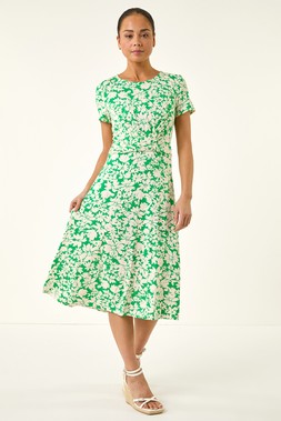 Roman Petite Green Twist Front Stretch Dress