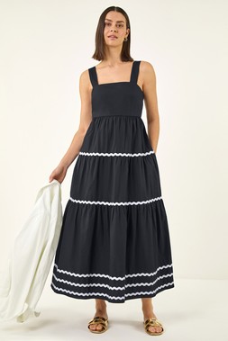 Roman Navy Ric Rac Tiered Midi Dress