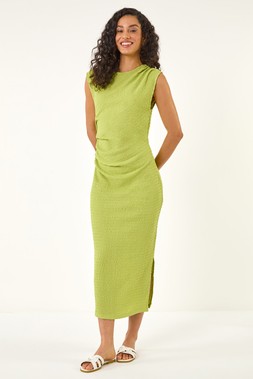 Dusk Lime Textured Ruched Midi Dress