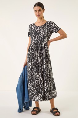 Roman Black Animal Print Stretch Midi Dress