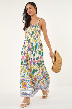 Roman Petite Green Floral Print Strappy Midi Dress
