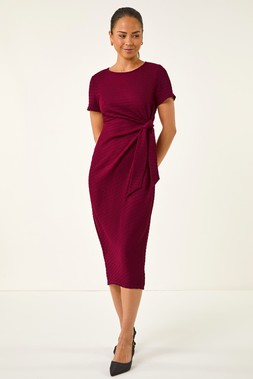 Roman Petite Wine Textured Tie Side Dress