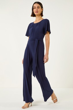 Roman Pleat Neck Belted Jumpsuit