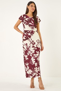 Roman Floral Print Wrap Twist Midi Dress