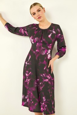 Roman Petite Purple Abstract Stretch Midi Dress