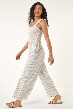 Dusk Light Blue Stripe Frill Jumpsuit