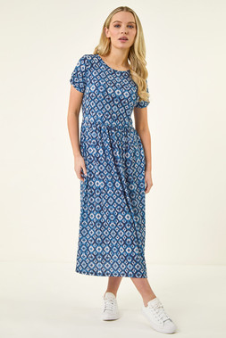 Roman Petite Abstract Gathered Waist Dress
