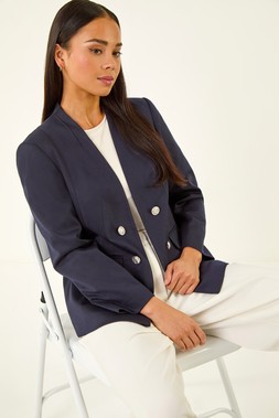 Roman Petite Navy Pocket Ponte Blazer
