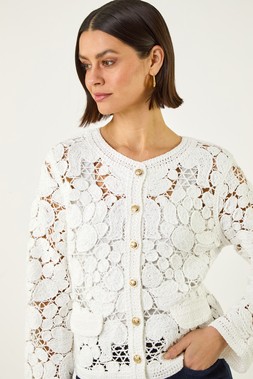 Roman Ivory Crochet Knit Jacket